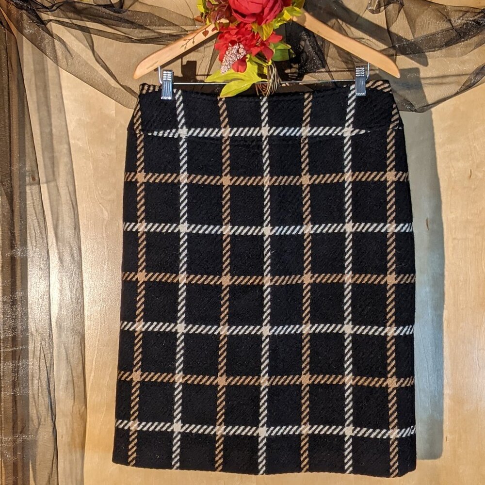 Dolce & Gabbana Black Cream White Windowpane Wool Pencil Vintage Skirt _Size 46